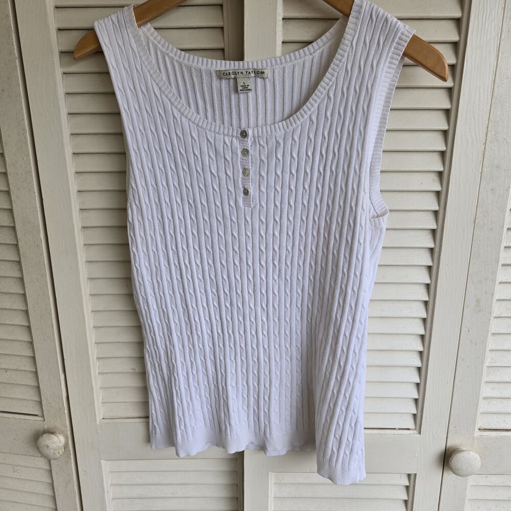 Carolyn Taylor Sleeveless Round Neck Sweater White Ribbed Textured Knit Large